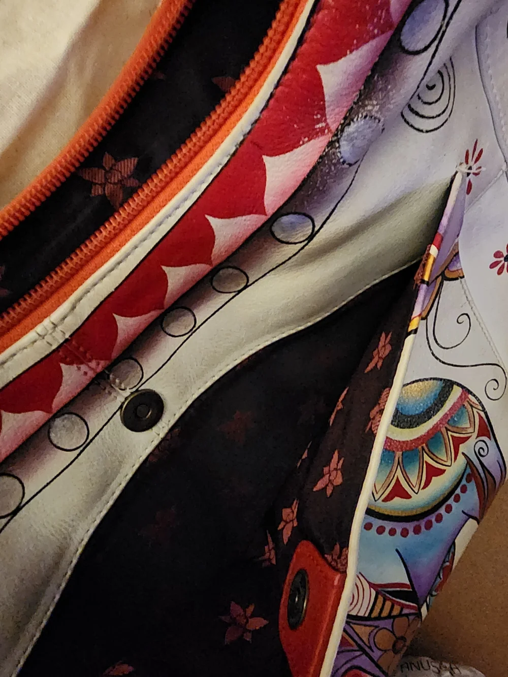 Anuschka Floral and Elephant Print White Leather Hobo Bag With Dust Cover